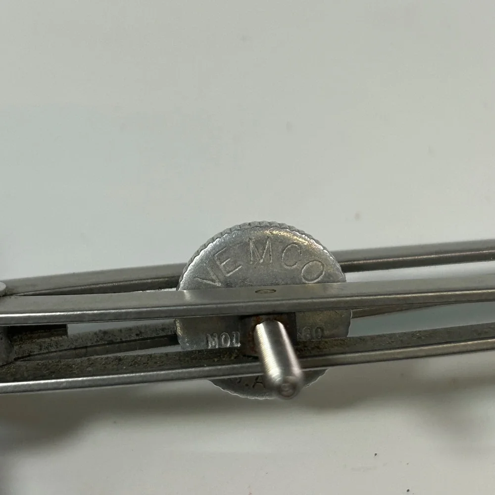 Vemco Model 60 Drafting Compass‎ Silver Metal USA Made Vintage Tool Engineering